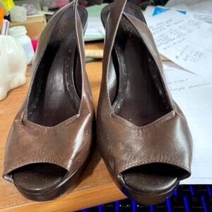 MICHELLE D BROWN SLING BACK PEEP TOE HEELS PUMP SHOES MADDISON 3-3.9" HEEL SZ 9